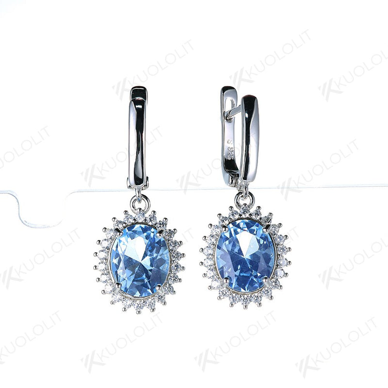 925 Sterling Silver Blue Topaz Oval Gemstone Clip Earrings for Women