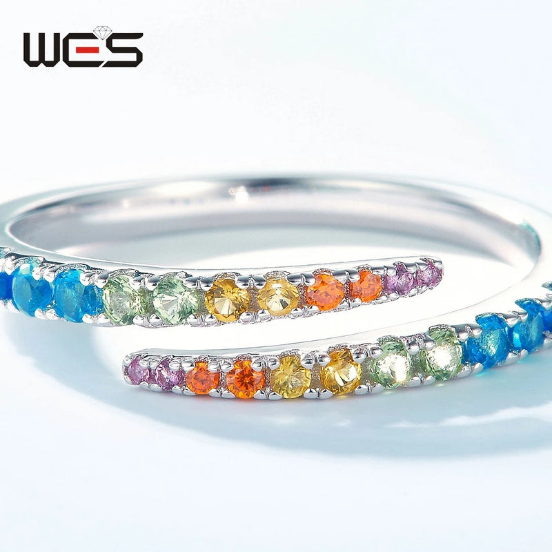 925 Sterling Silver Color CZ Curved Design Adjustable Ring for Women