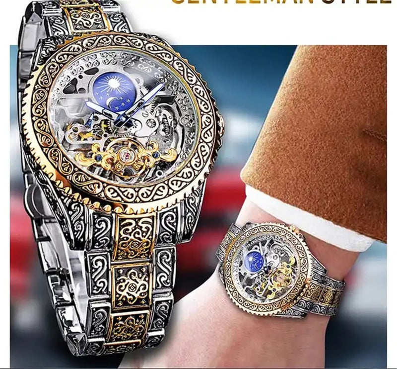 Stainless Steel Skeleton Automatic Luminous Mechanical Watch for Men