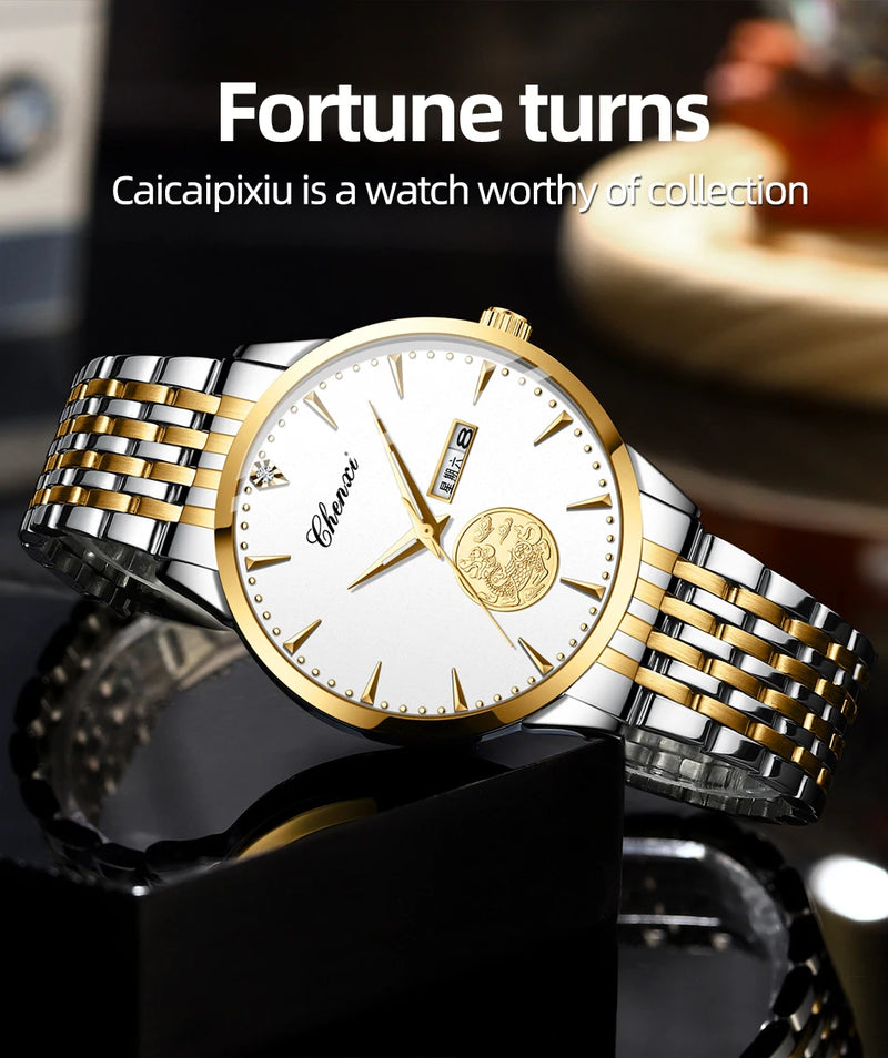 Stainless Steel Luxury Luminous Quartz Sport Wrist Watch with Date for Men