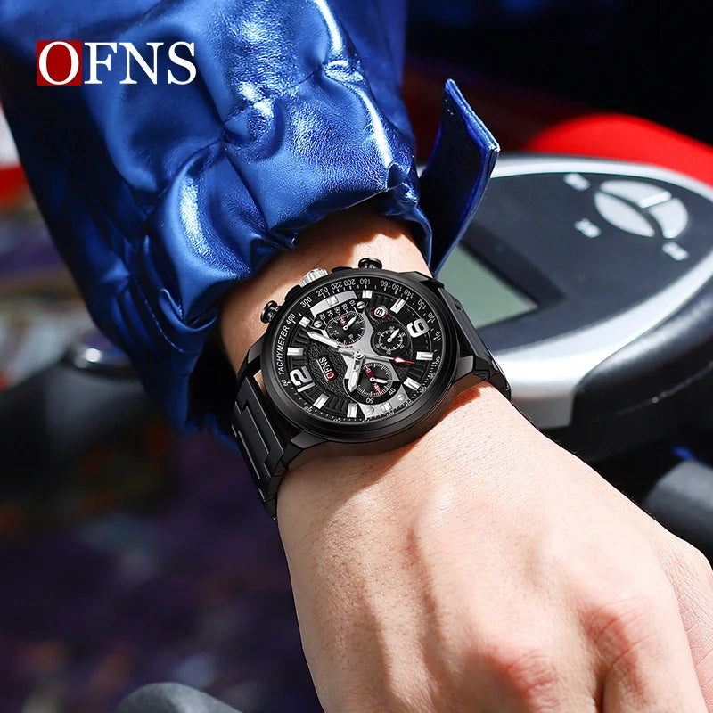 Stainless Steel Classic Multifunction Quartz Automatic Date Chronograph Watch for Men