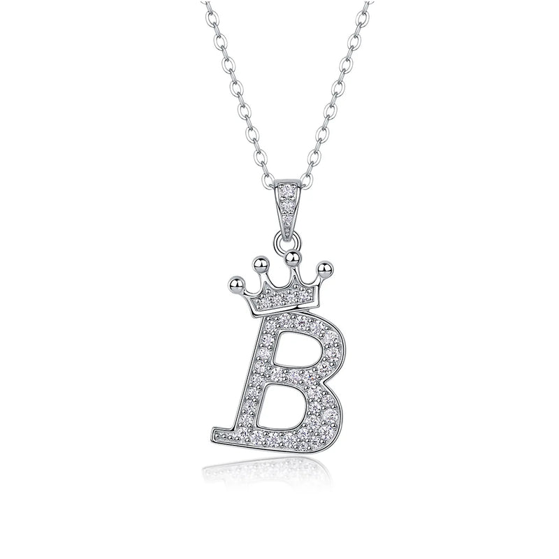 925 Sterling Silver Moissanite Diamonds Letters Crown Pendant Necklace