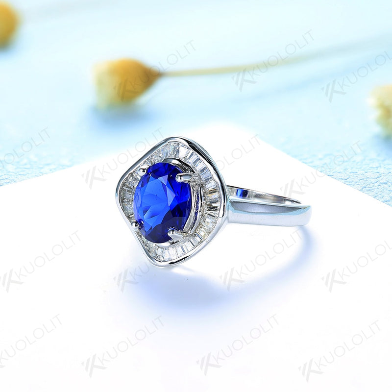 Sterling Silver Oval Sapphire Ring for Women