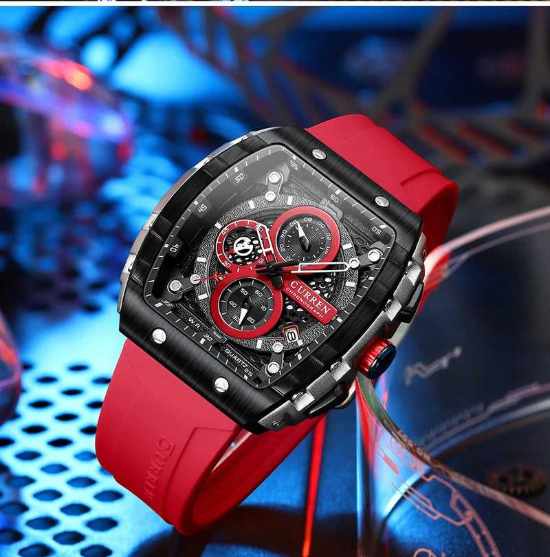 Stainless Steel Silicone Unique Square Quartz Watch for men