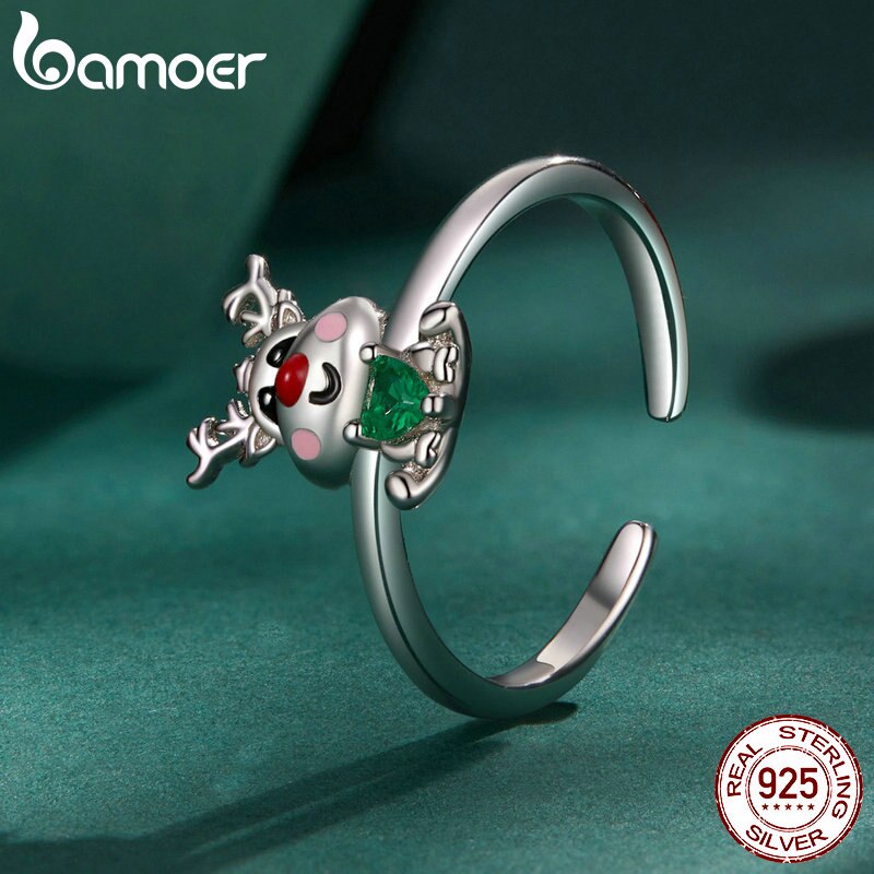 Sterling Silver Green Zircon Reindeer Adjustable Ring for Women