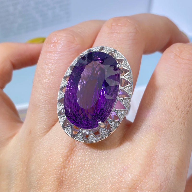 925 Sterling Silver Amethyst Nest Cut Ring for Women