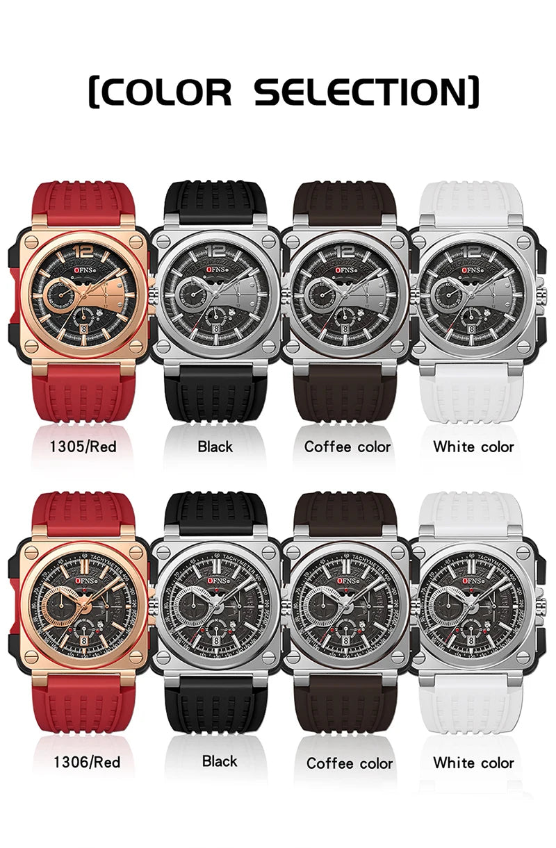 Stainless Steel Quartz Chronograph Watch with Luminous Silicone Strap for Men