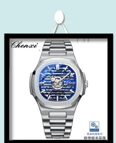 Silver Skeleton Mechanical Wristwatch for Men