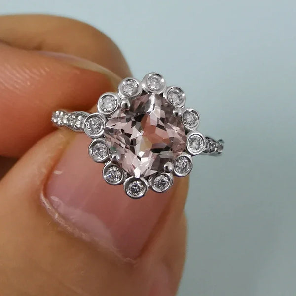 10k White Gold 1.06ct Cushion Morganite and Diamond Engagement Ring for Women