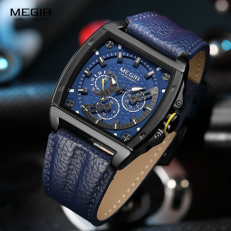 Quartz Leather Analog Waterproof Luminous Casual Sport Watches with Date Week for Men