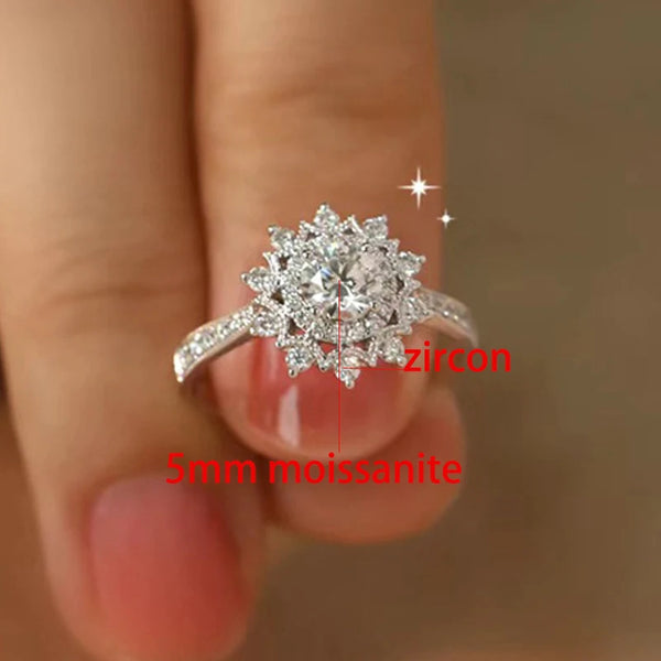 925 Sterling Silver 5mm Moissanite Sunflower Ring for Women