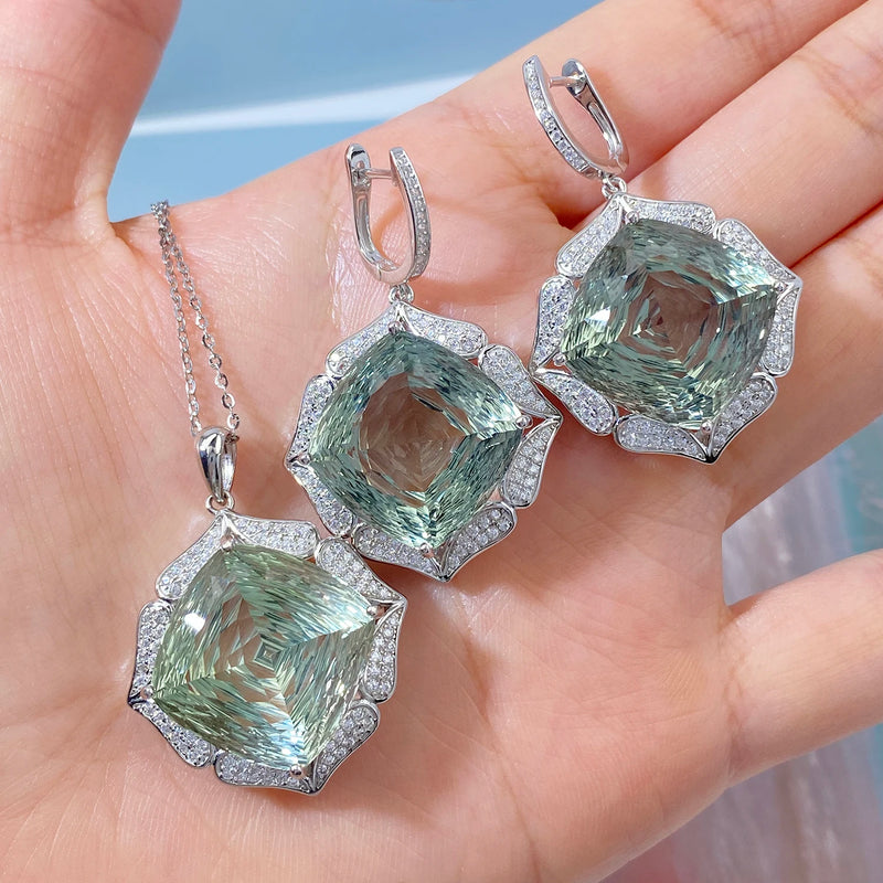 925 Sterling Silver Green Amethyst Pendant Necklace for Women