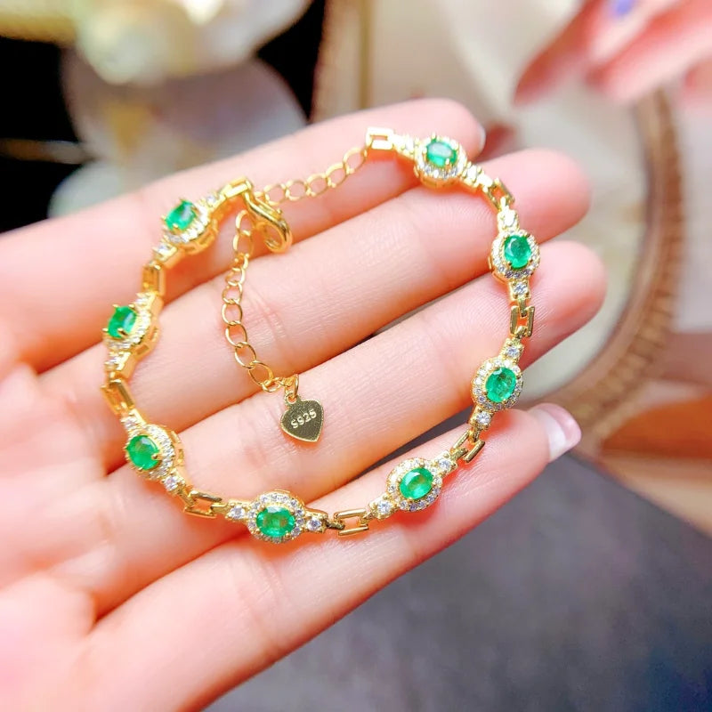 925 Silver Emerald Bracelet for Women