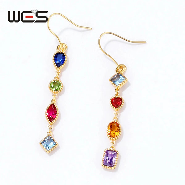 925 Sterling Silver Rainbow Zircon Earrings for Women