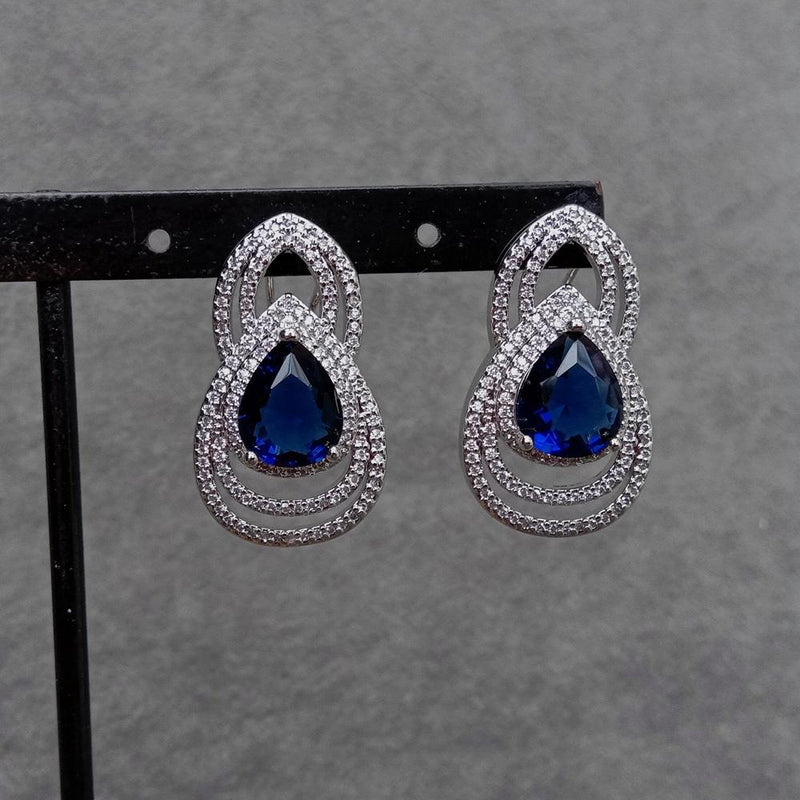 White Gold Color Crystal Teardrop Stud Earrings for Women