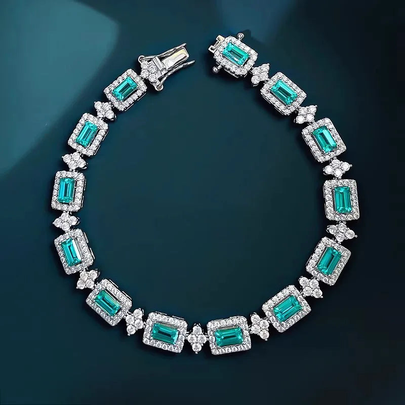 14K White Gold Aquamarine Diamond Bangle Bracelet for Women