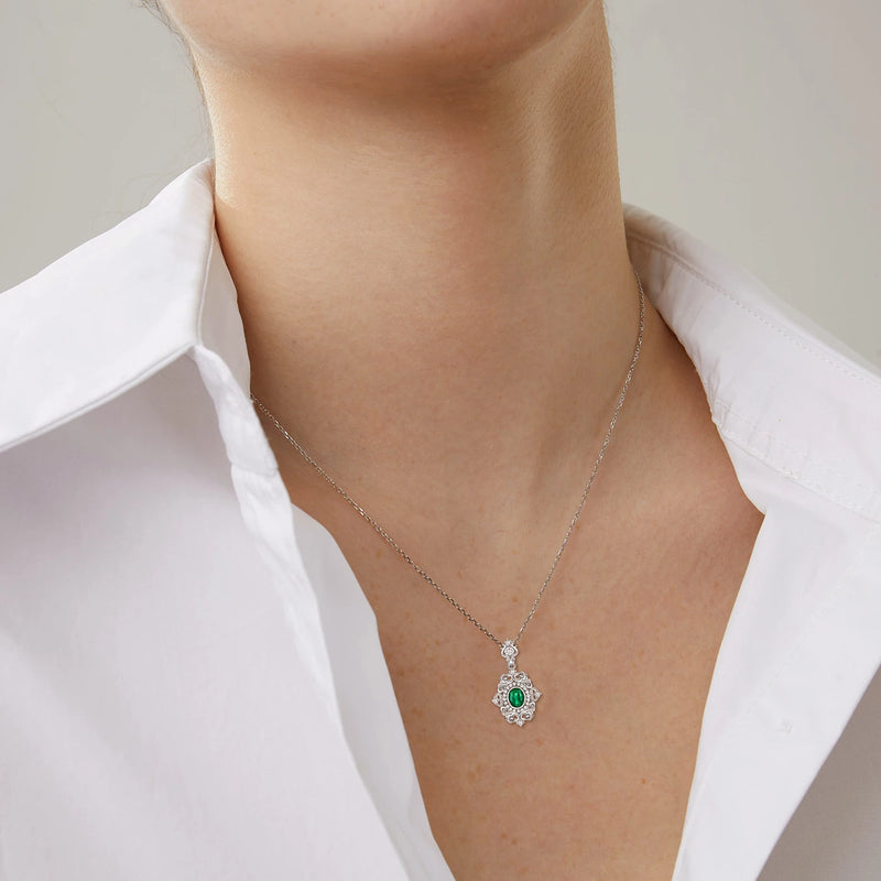 925 Sterling Silver Natural Emerald Pendant Necklace for Women