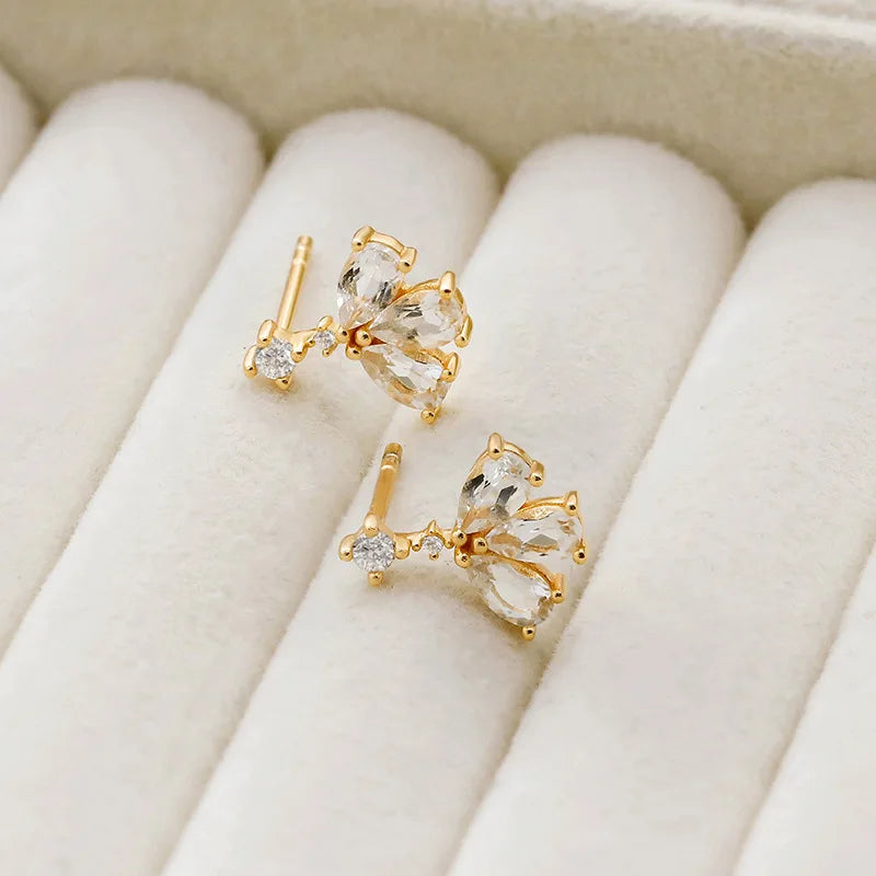 925 Sterling Silver Gold Plated Topaz Stud Earrings for Women