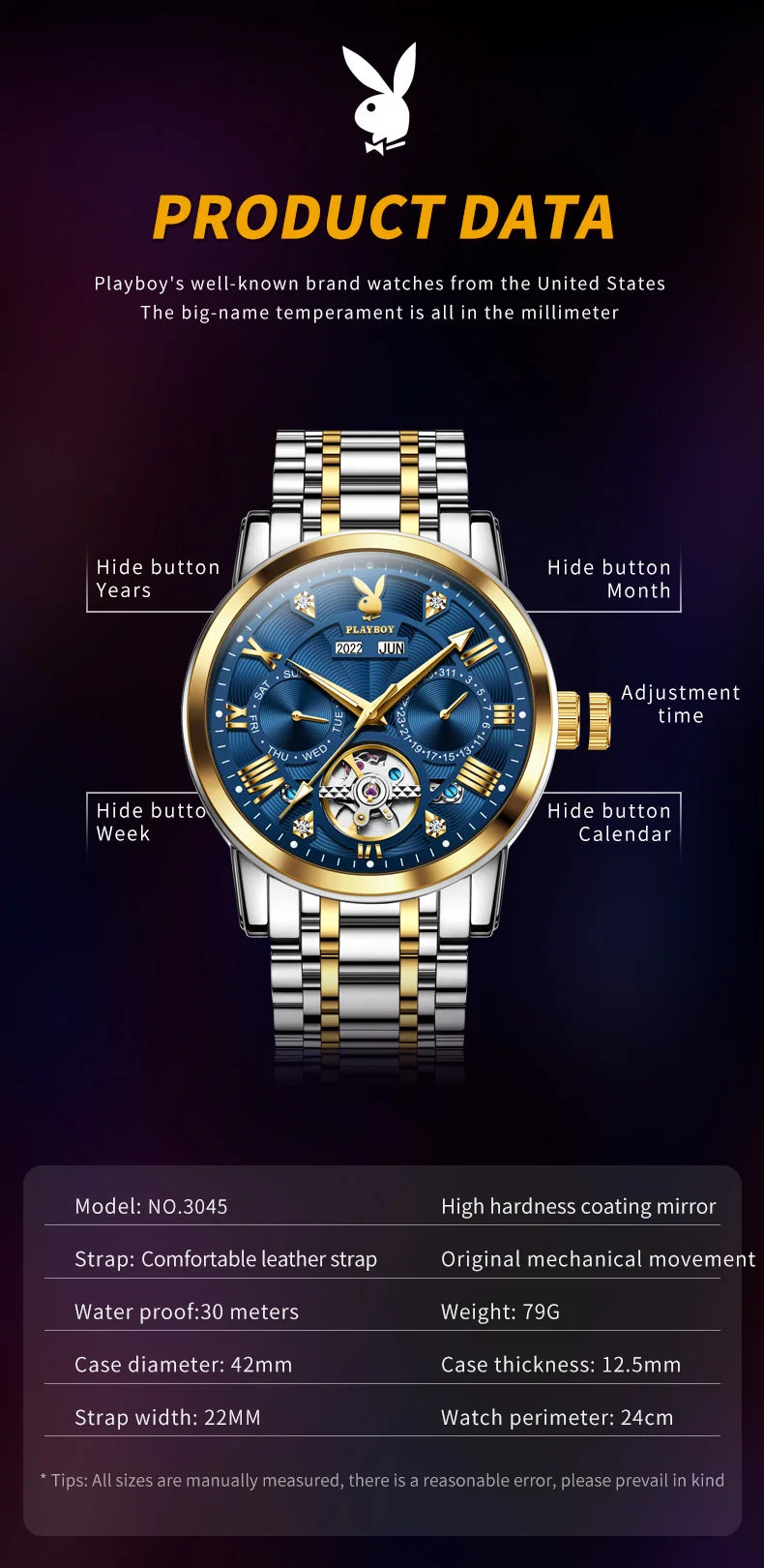 Stainless Steel Automatic Mechanical Watch for Men