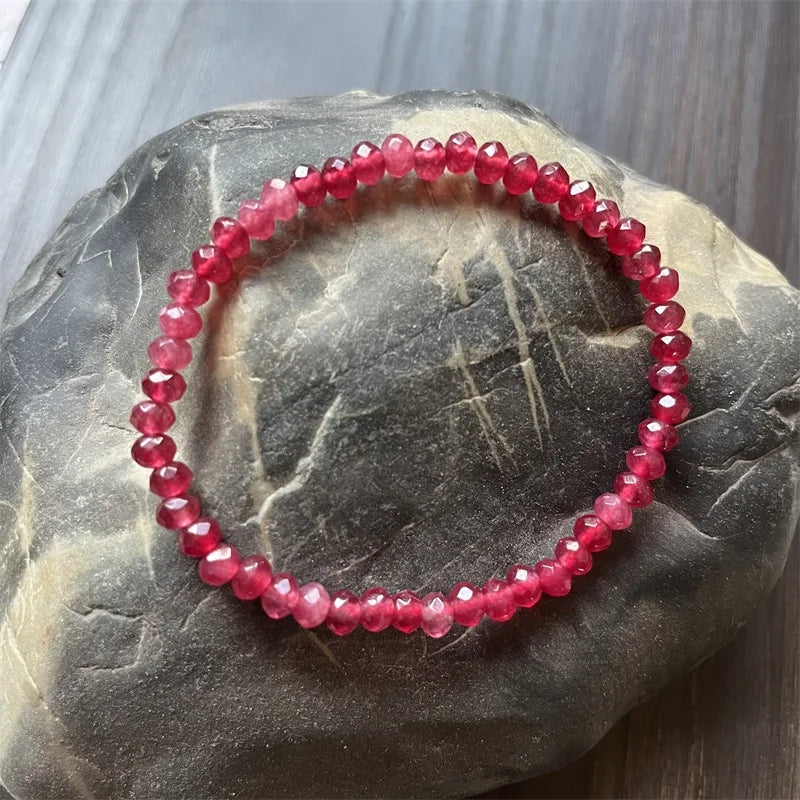 925 Sterling Silver Red Ruby Jade Bracelet Boho Geometric for Women