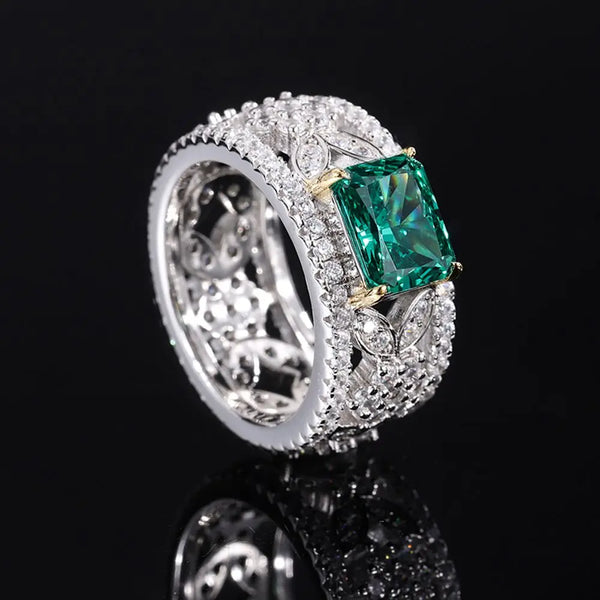 Sterling Silver 2CT Radiant Cut Moissanite, Emerald, Amethyst, Aquamarine Ring for Women