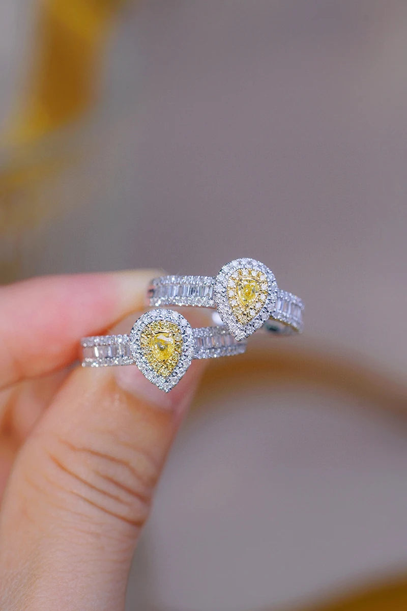 18K White Gold Natural Yellow Diamond Engagement Ring for Women