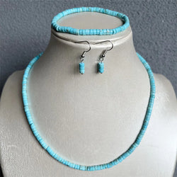 Sterling Silver Heishi Blue Turquoise Jewelry Set for Women