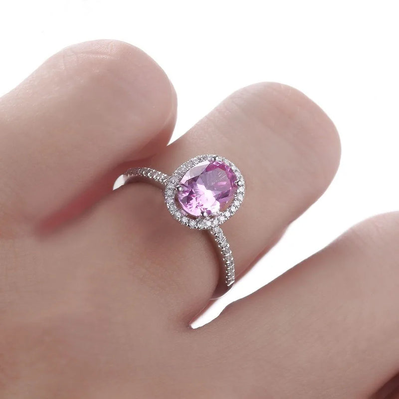 14K White Gold Pink Topaz Halo Diamond Engagement Ring for Women