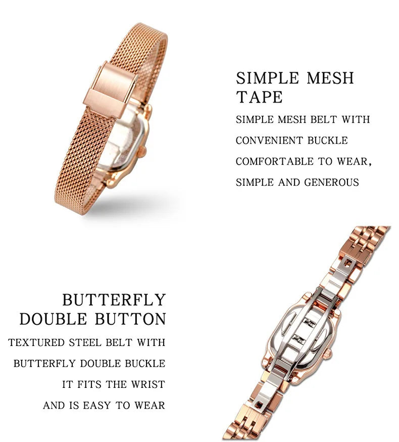 Rose Gold Quartz Casual Watch with Maroon Stainless Steel Strap for Women