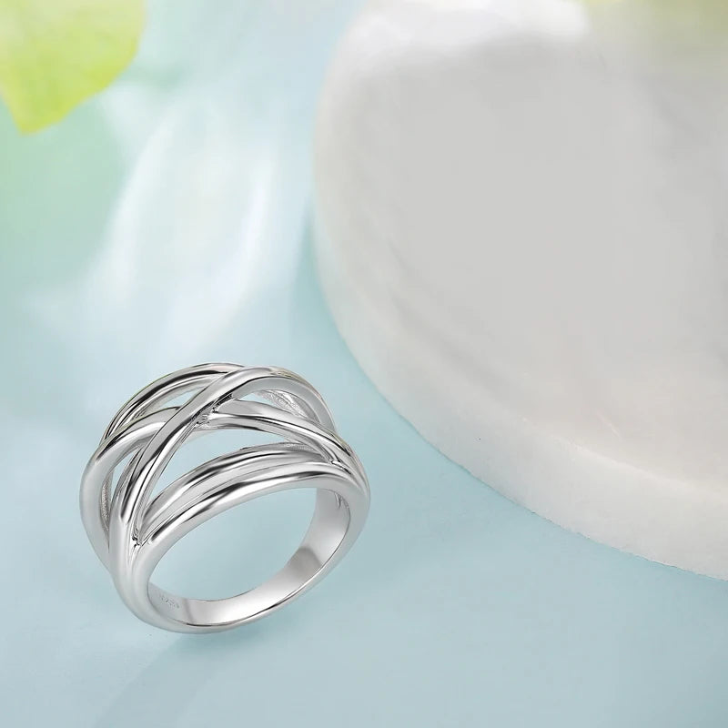 Sterling Silver Rope Chain Ring with Hoop Lock for Women