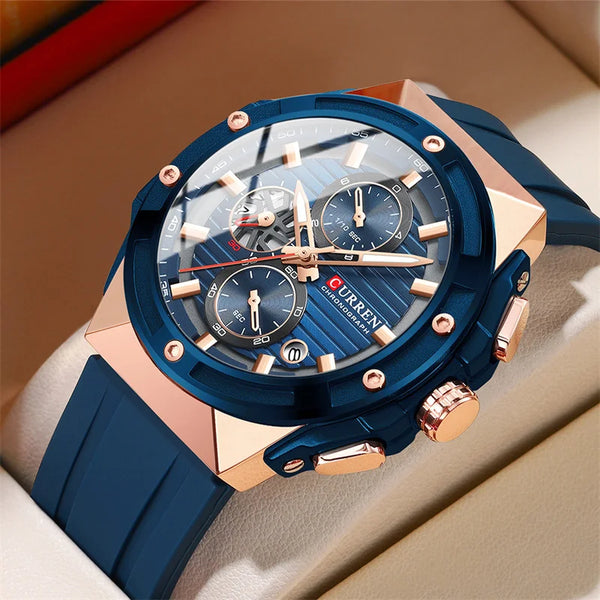 Stainless Steel Silicone Sports Watch with Chronograph for Men