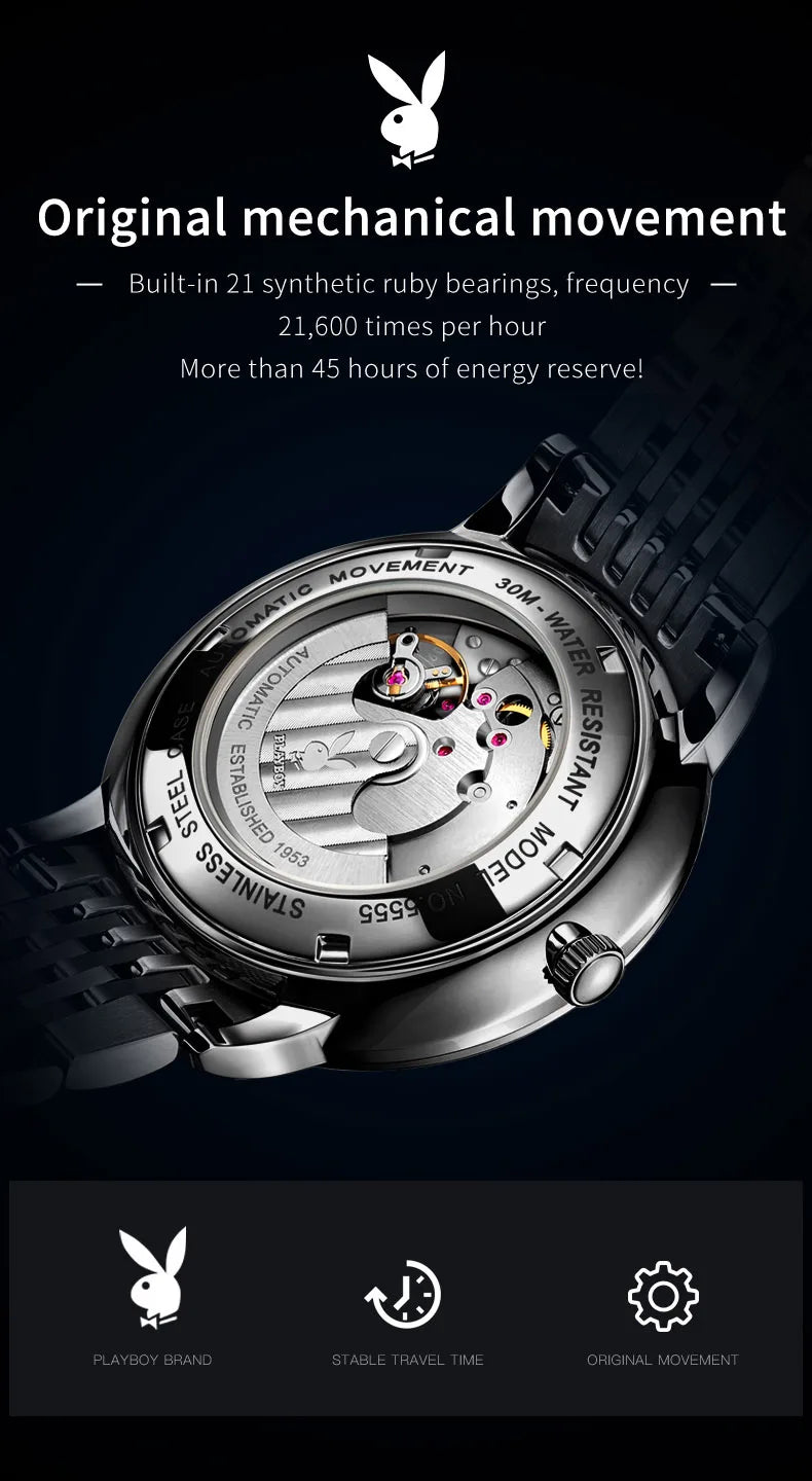 Stainless Steel Automatic Mechanical Mens Wrist Watch for Men