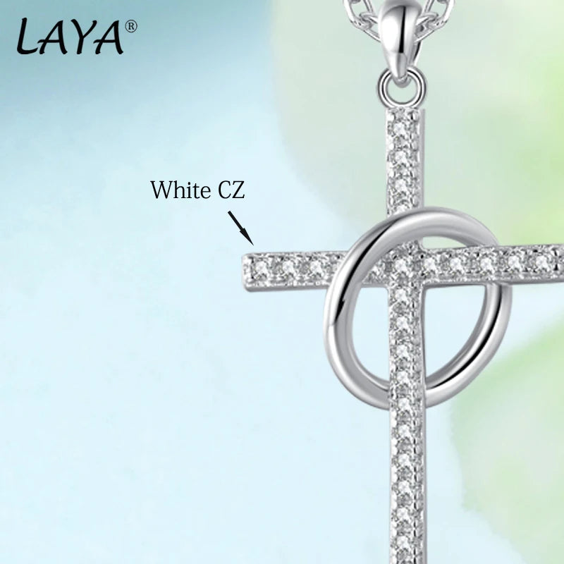 925 Sterling Silver Cross and Circle Pendant Necklace with CZ for Unisex