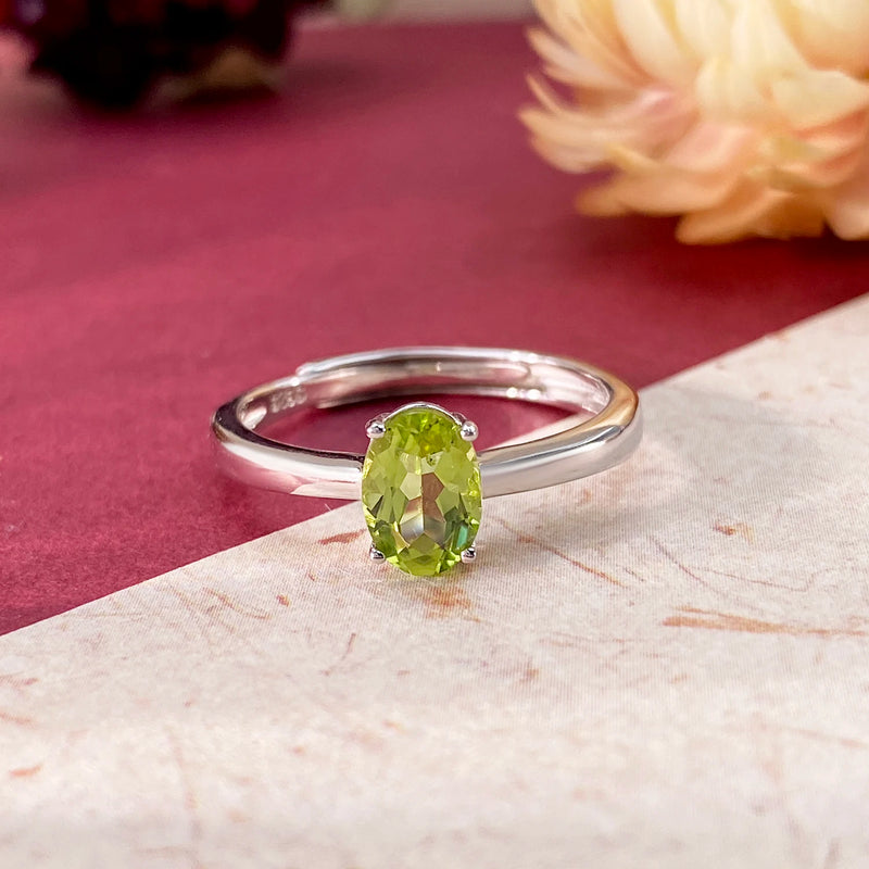 Sterling Silver Peridot Adjustable Ring for Women