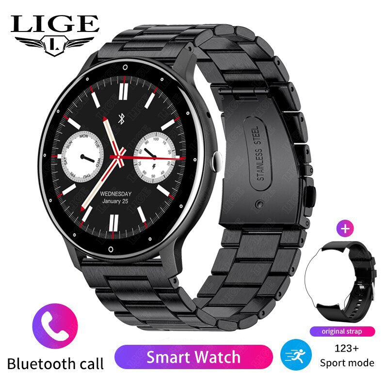 Stainless Steel Smart Watch with Bluetooth, Call, Voice Assistant, Custom Dial, and Blood Oxygen Monitoring for Men