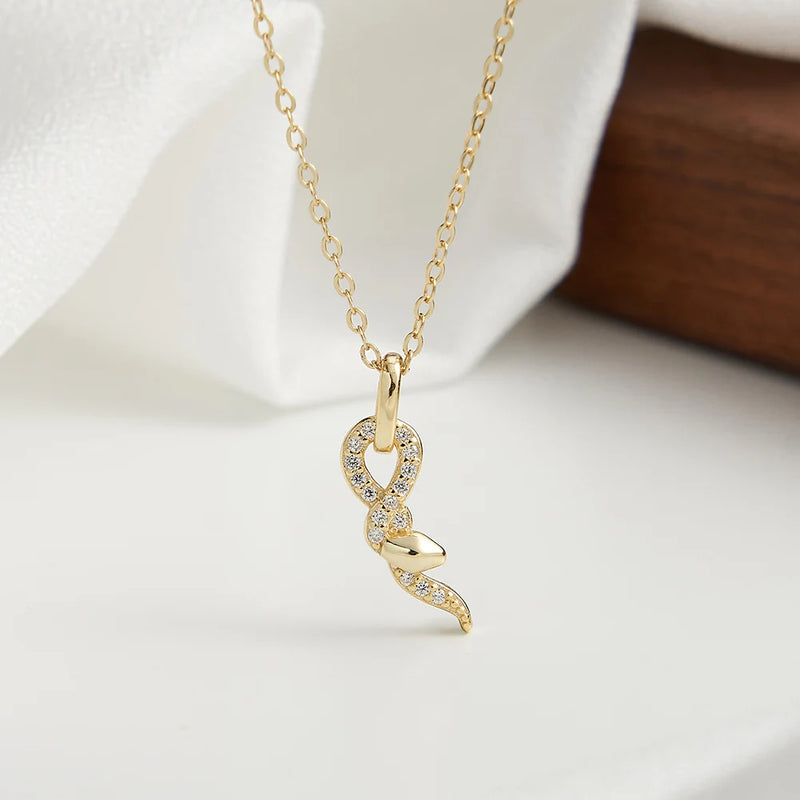 925 Sterling Silver Snake Pendant with Zircon Necklace for Her