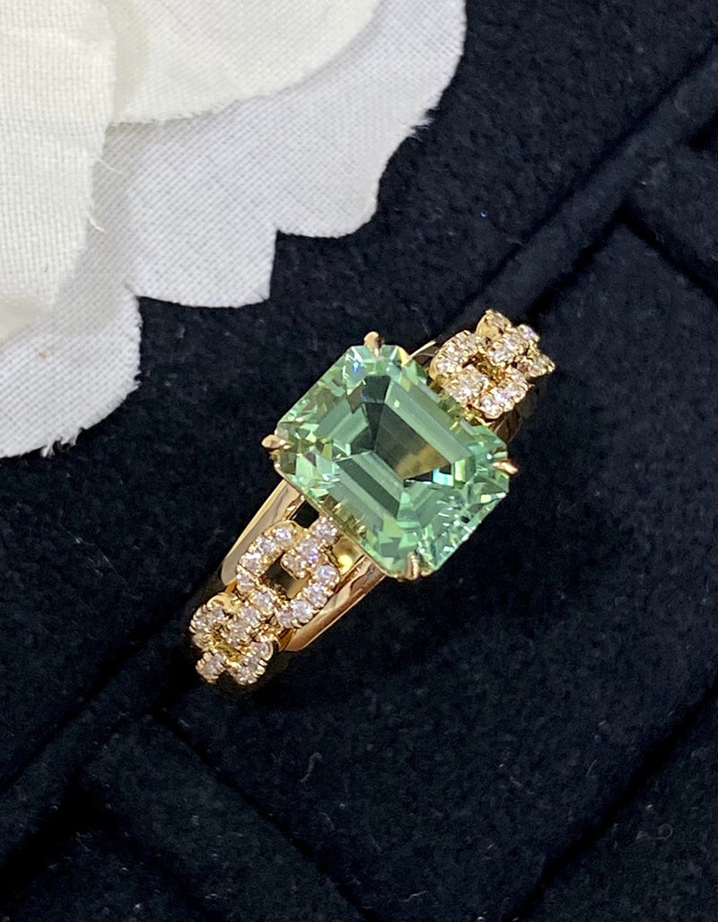 18K White Gold Green Tourmaline Ring for Women