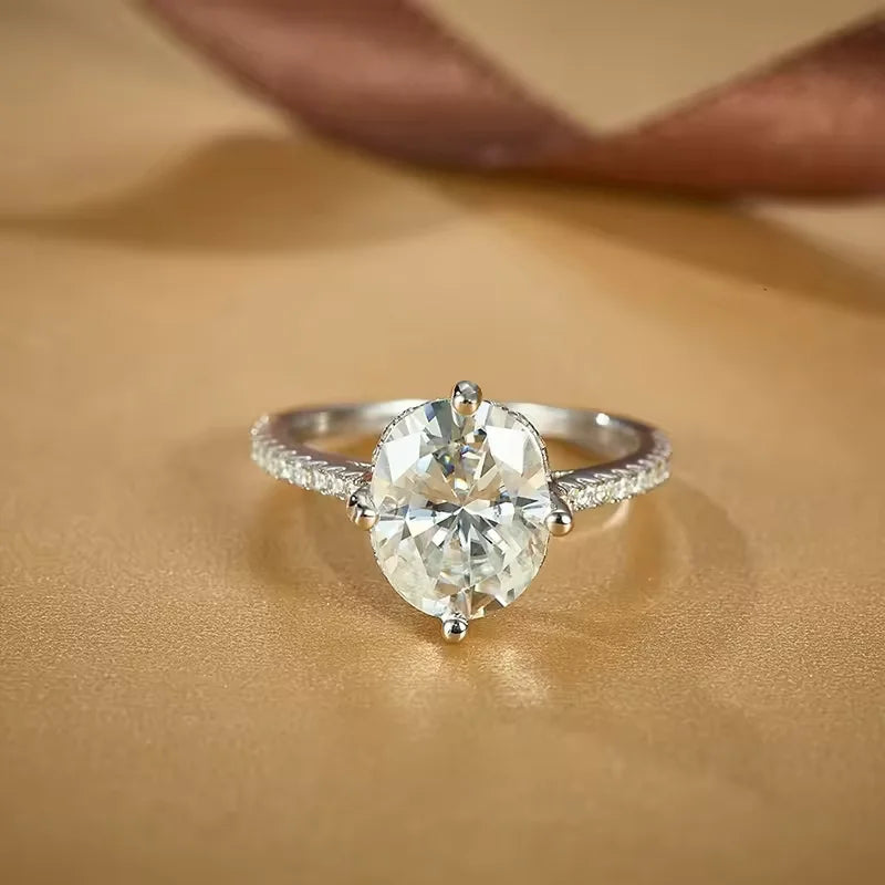 925 Sterling Silver 3ct Oval Moissanite Engagement Ring for Women