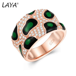 Sterling Silver Leopard Print Zircon Enamel Ring for Women