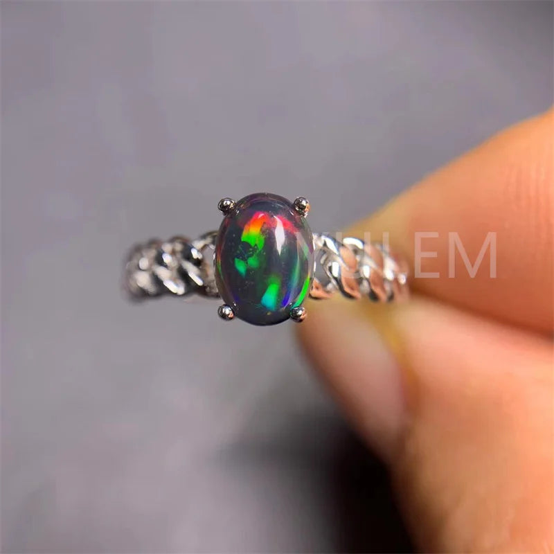 925 Silver with 18K Gold Plating Natural Opal Ring for Women