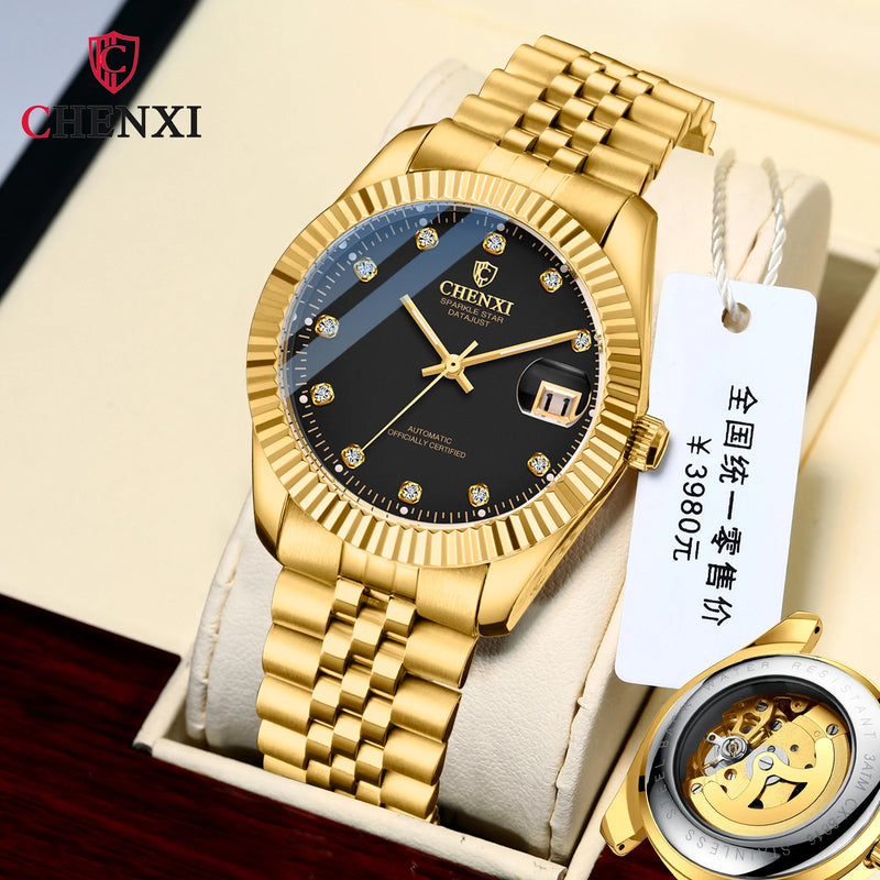 Gold Steel Band Mechanical Watch for Men