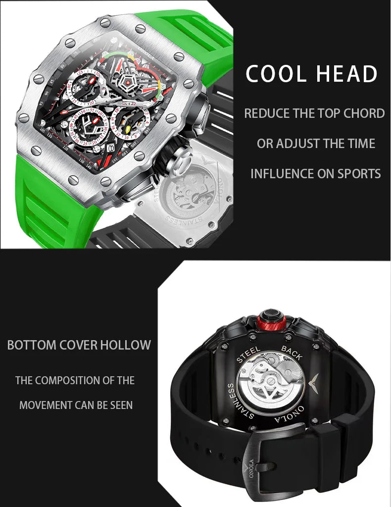 Stainless Steel Automatic Mechanical Watch with Unique Design for Men