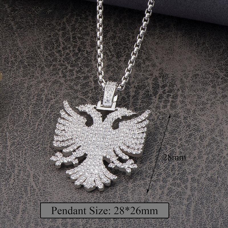 Gold Plated Cubic Zirconia Albanian Eagle Pendant Necklaces for Men