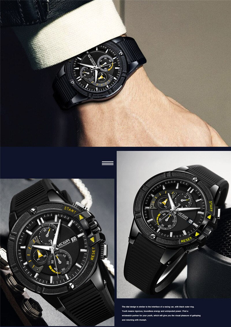 Stainless Steel Rubber Chronograph Watch for Men