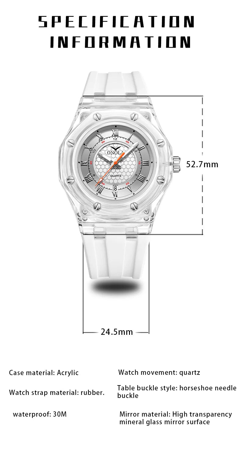 Stainless Steel Transparent Plastic Silicone Quartz Watch for Unisex