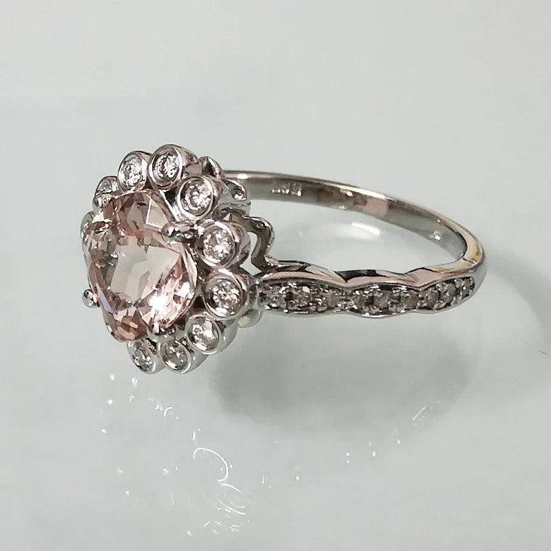 10k White Gold 1.06ct Cushion Morganite and Diamond Engagement Ring for Women