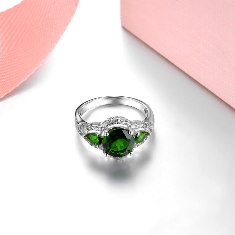 Sterling Silver 2.60ctw Natural Chrome Diopside Rings for Women