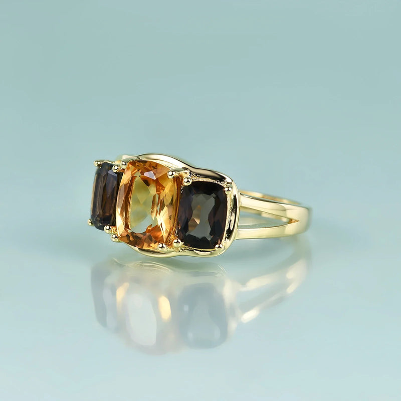 925 Sterling Silver Smoky Quartz & Citrine Three-Stone Engagement Ring for Her