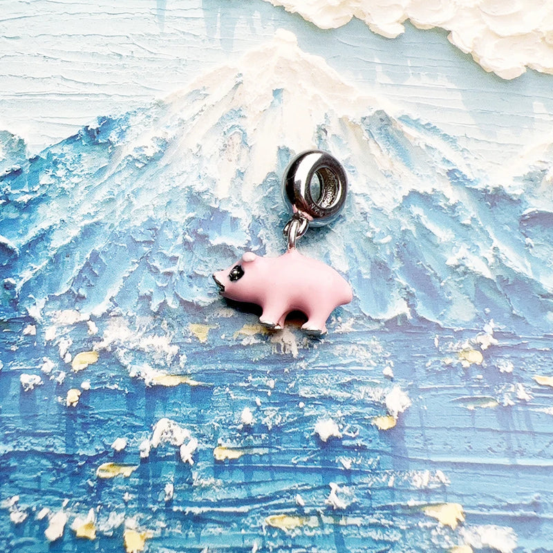 925 Sterling Silver Pink Pig Charm Pendant for Women