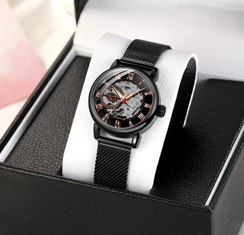 Rose Gold Skeleton Mechanical Watch for Women